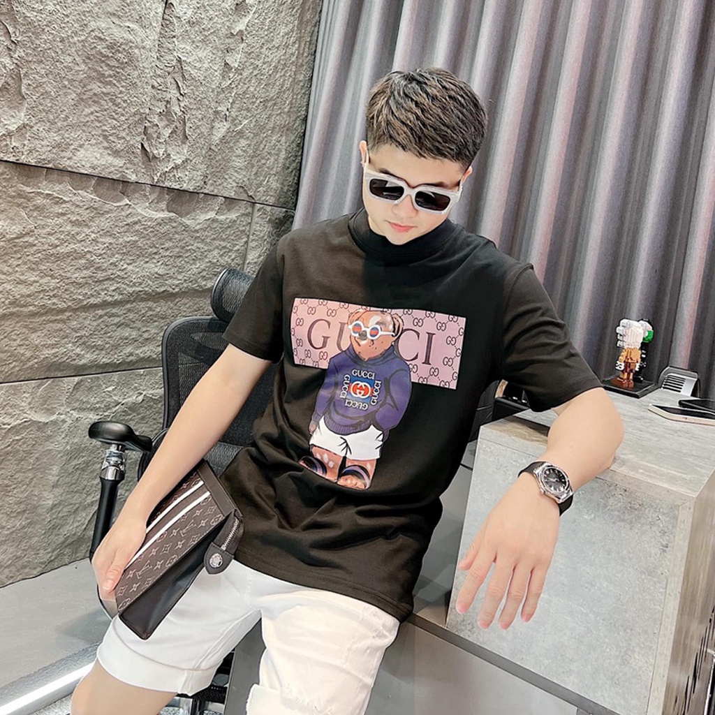 Áo phông gucci gấu Form rộng, áo Thun gc Unisex Nam Nữ Cotton co dãn 4 chiều