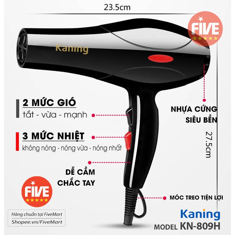 Máy sấy tóc KANING sấy 2 chiều 3 chế độ nhiệt tạo kiểu dễ dàng tặng kèm bộ 1 - 3 hoặc 5 phụ kiện tùy phân loại máy sấy