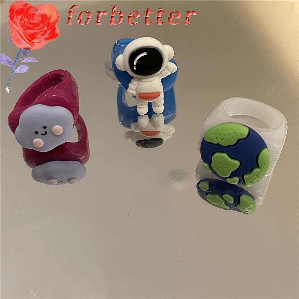 Nhẫn Nhựa Acrylic Trong Suốt Hình Phi Hành Gia / Bánh Donut Nhiều Màu Dễ Thương Cho Nữ