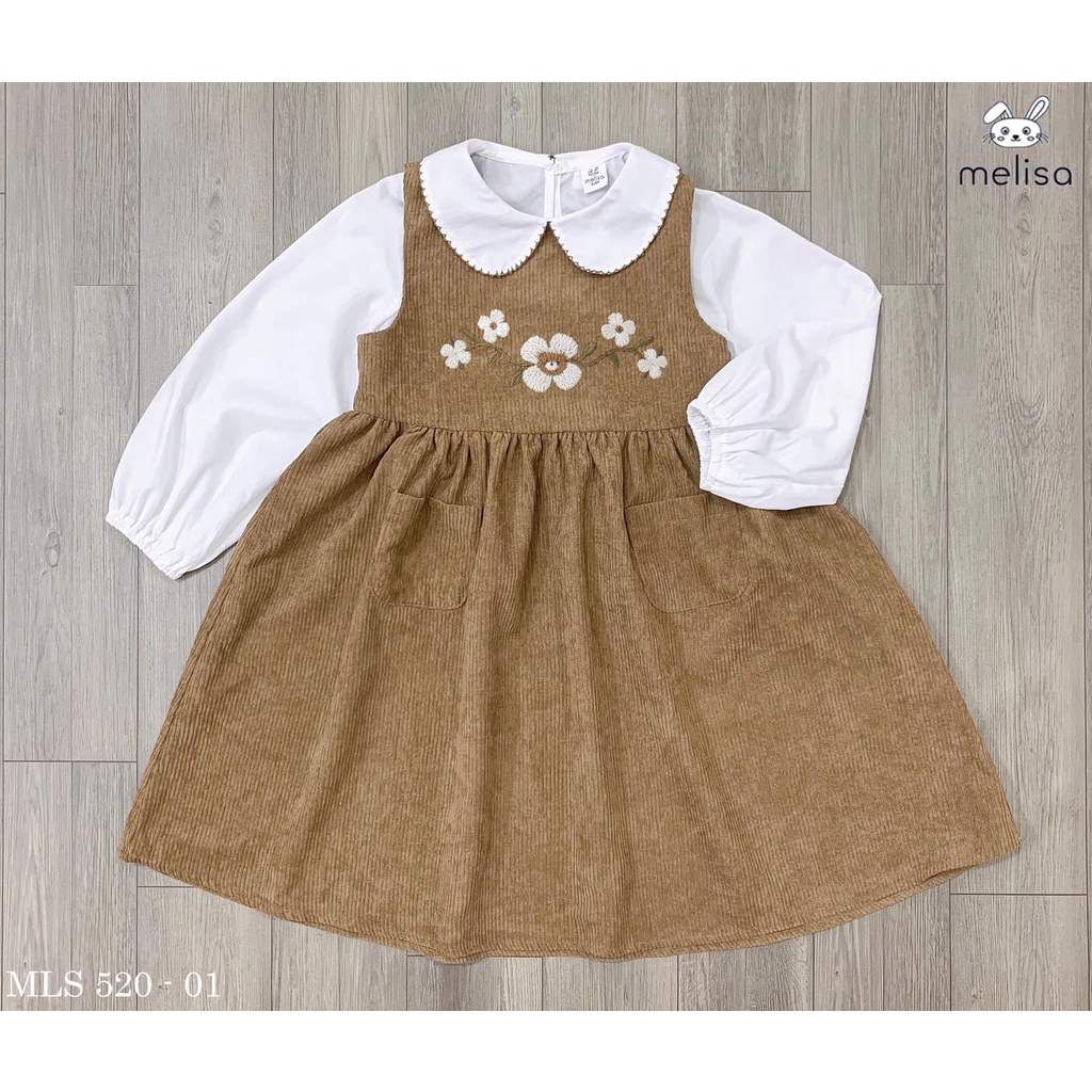 Set yếm bé gái nhung tăm và áo sơ mi trắng Melisa cao cấp 4 màu