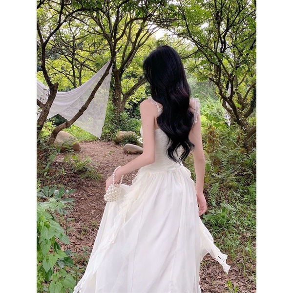 Váy tiểu thư ngọt ngào phối bèo sóng mây thướt tha thời trang nữ kèm feelback khách xinh V2BE