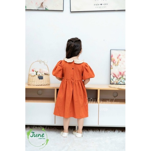 Đầm thô cara cam phối thêu 1-10Y