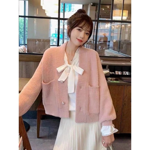 Áo Len Khoác Lông Hai Khuy Nữ, Chất Len Lông , Mịn Ấm, Free Size