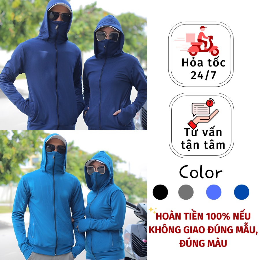 COMBO Áo Khoác Chống Nắng Xanh Dương và Xanh Đen cho Nam Nữ BIGSIZE