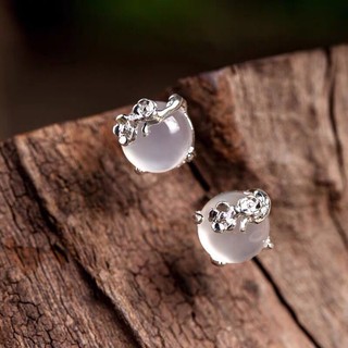 Gufan bông tai mạ bạc 925 dát đá mặt trăng màu trắng dát đá chalcedony chính hãng quà tặng bạn bè