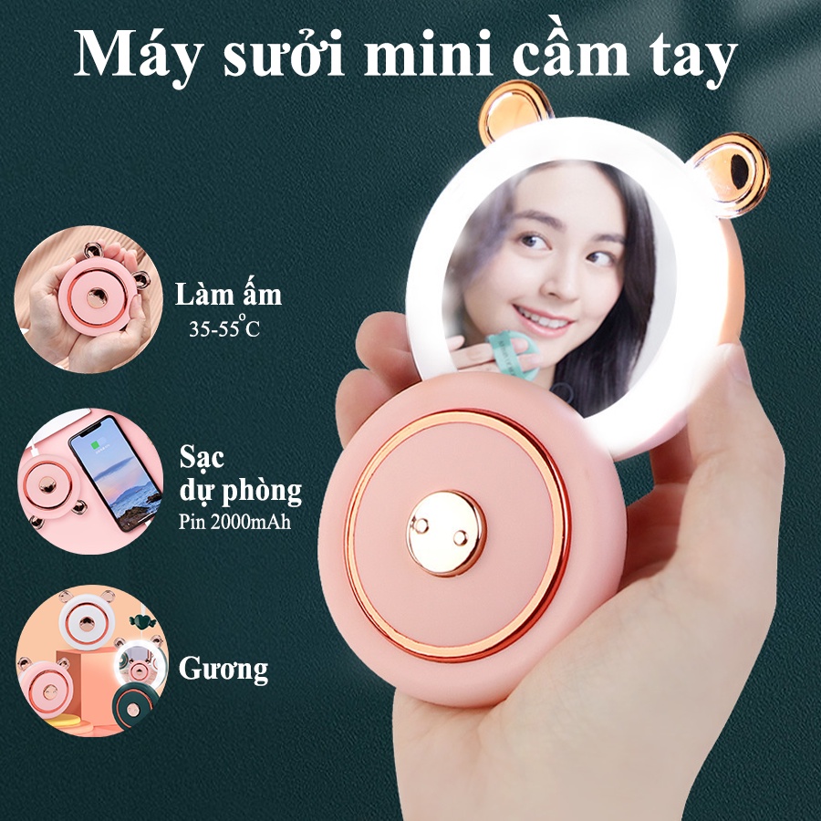 Máy sưởi mini cầm tay có sạc dự phòng kiêm gương soi nhỏ gọn bỏ túi đa năng thông minh