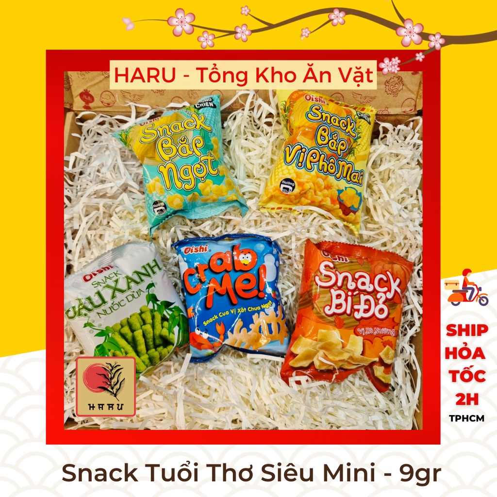 Hot Deal Đồng Giá 1k5 - Bánh Snack Oishi Tuổi Thơ Mini, gói 9gr bé tí hon - Tổng Kho Ăn Vặt HARU