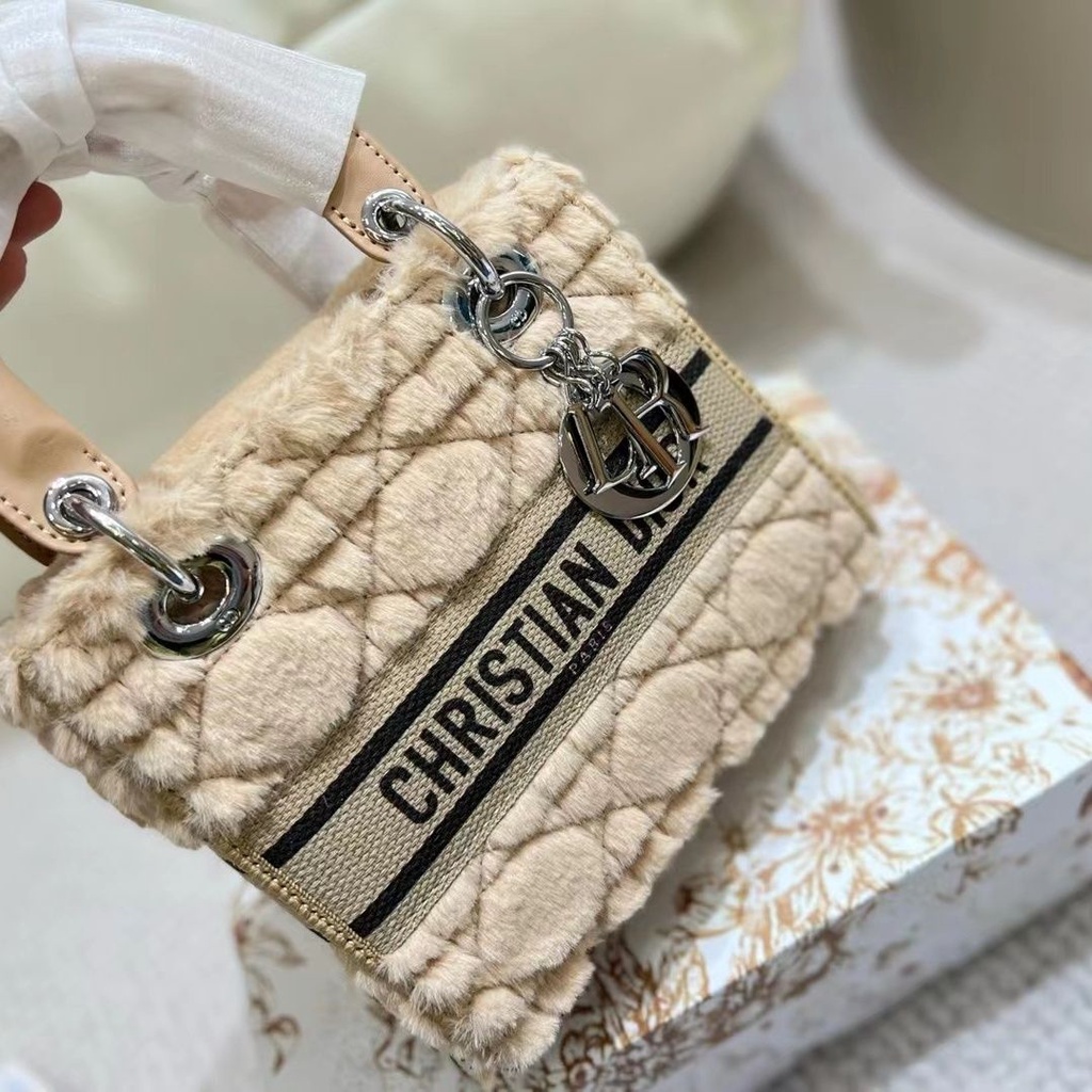 7HQA DIOR bag women's toffee bag shoulder bag small bag plush new 2022 cute portable