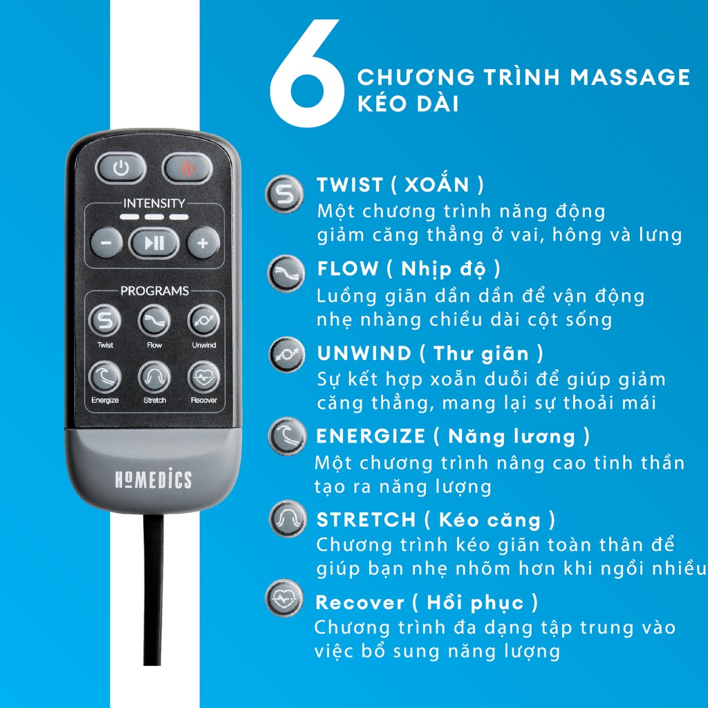 Đệm massage toàn thân khí nén Homedics BM-AC108HJ nhà HT Beauty, massage chuyên sâu vùng lưng, giảm dau thắt lưng