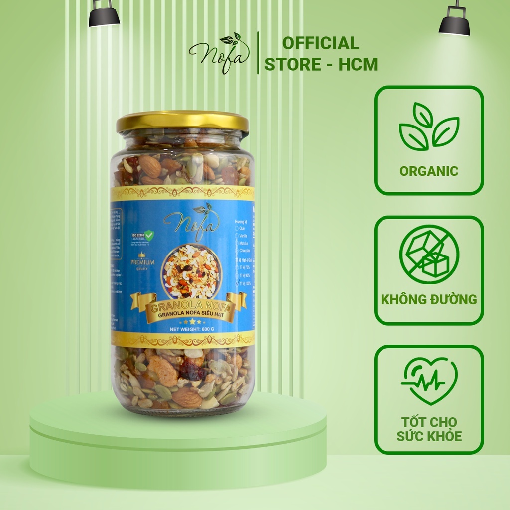 Granola Siêu Hạt Nofa Cho Người Ăn Kiêng Giảm Cân 500g, Đồ Ăn Vặt Healthy, Thêm Ngũ Cốc, Hoa Quả Sấy, Ăn Sáng Dinh Dưỡng