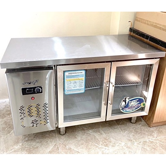 Bàn mát cánh kính 1.2m, bàn lạnh inox cánh kính