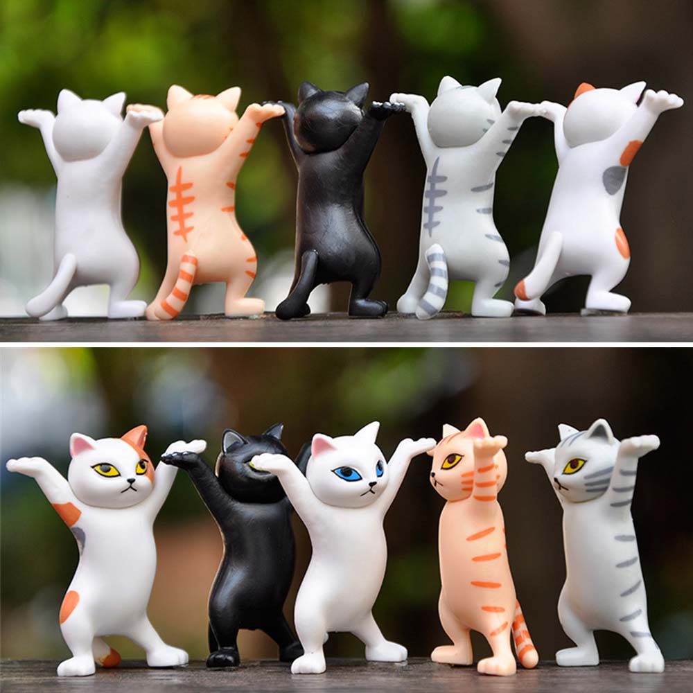 Bộ 5 Mèo nhảy múa - Mô hình trang trí PVC đặc, siêu cute, dễ thương.