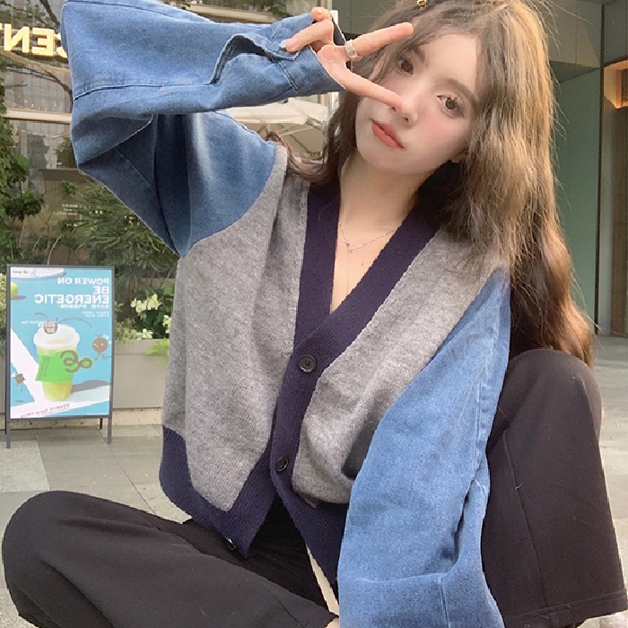 ZHELIHANGFEI Áo Cardigan Dệt Kim Tay Dài Cổ Chữ V Lưng Cao Kiểu Retro Pháp Dễ Phối Đồ