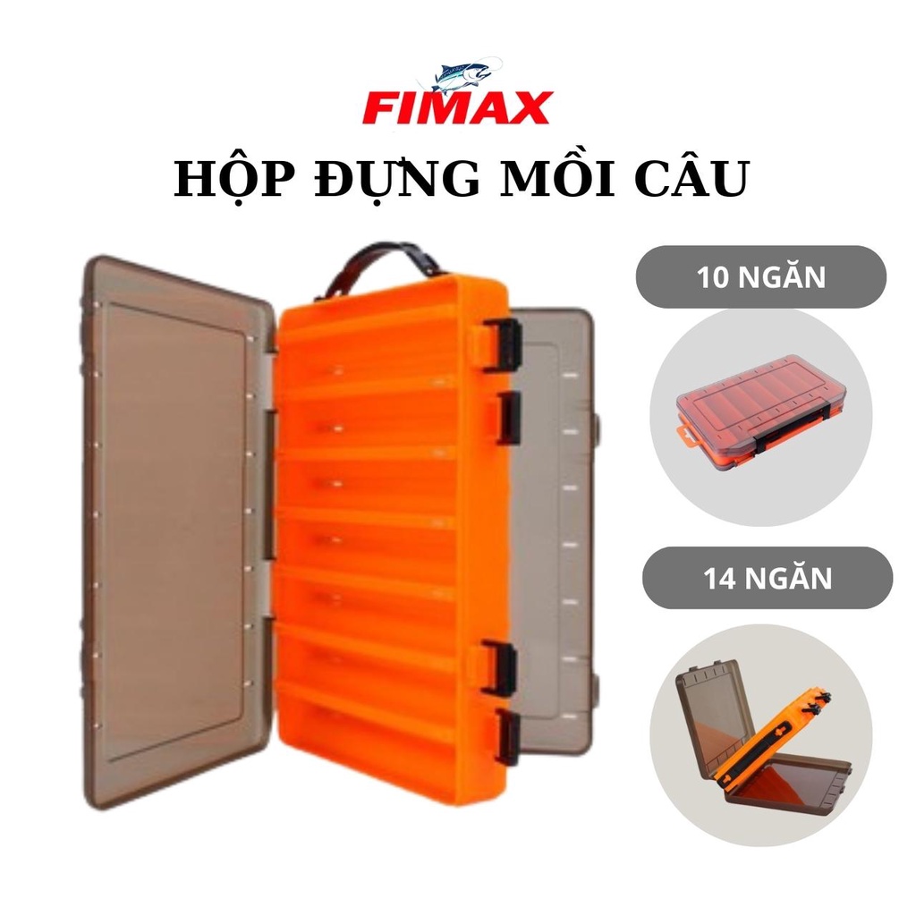 Hộp đựng mồi và phụ kiện câu lure 2 mặt 10 ngăn 20 x14 x4 cm/14 ngăn 27x17x5cm cao cấp, Hộp đựng mồi giả câu lure
