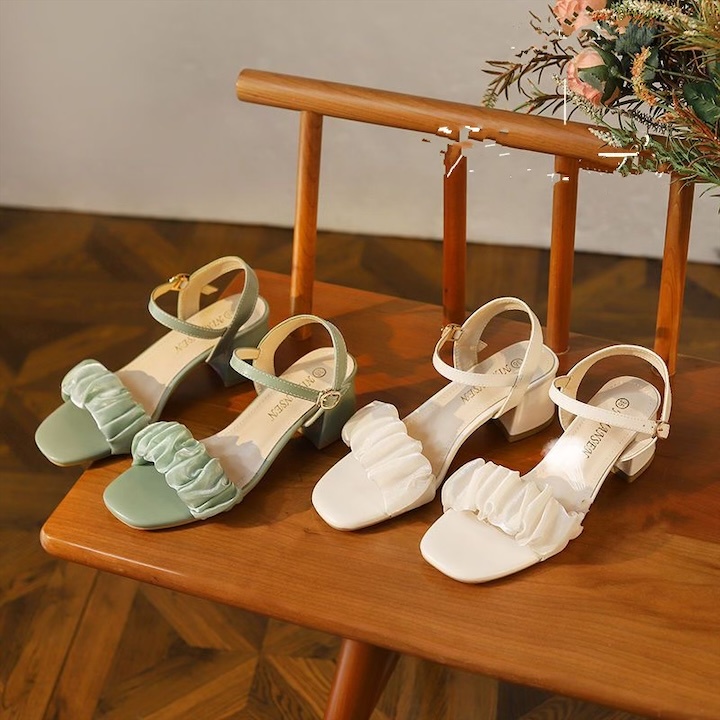 Sandall nữ gót vuông quai voan cao 5cm - B8