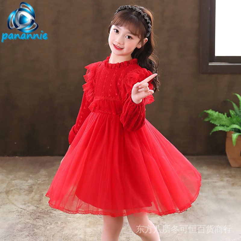 Đầm Công Chúa Dáng Chữ A Bằng Cotton Lông Cừu Phối Ren Thời Trang Thu Đông Cho Bé Gái