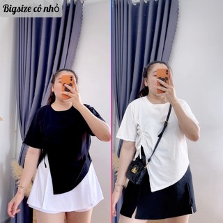 Áo thun tay ngắn croptop bigsize nữ form rộng xẻ kiểu một bên rút dây chất liệu cotton 58kg-95kg A29