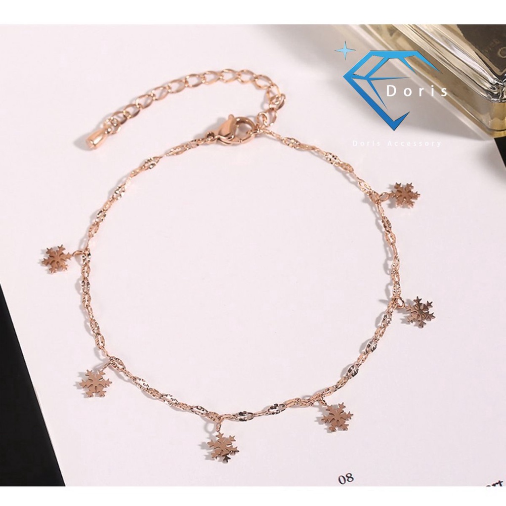 Lắc chân nữ Doris titan hoa tuyết Gold / Silver / Rose Gold O1-111