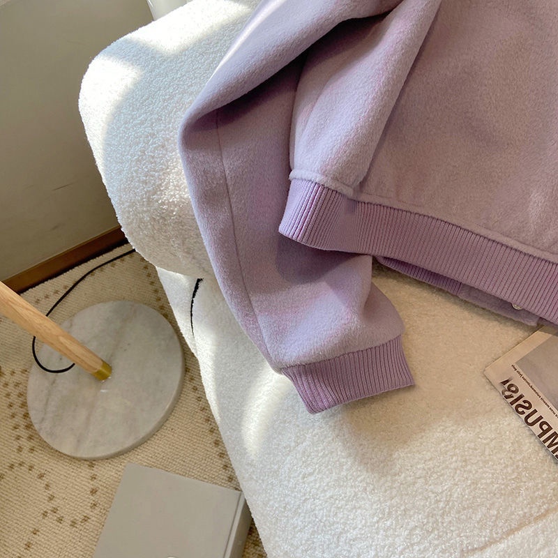 Áo Khoác Bóng Chày Cao Cấp Dáng Rộng Màu Tím Nhạt Phong Cách Retro Thanh Lịch Cho Nữ