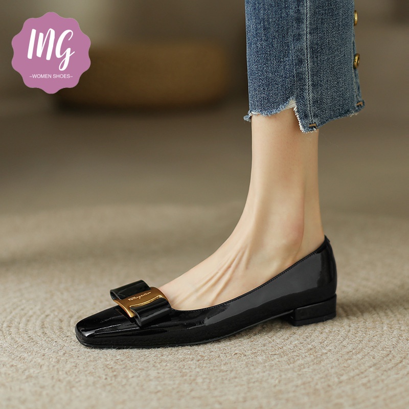 Giày Búp Bê Da Bóng Đính Nơ Phong Cách Thời Trang Cho Nữ