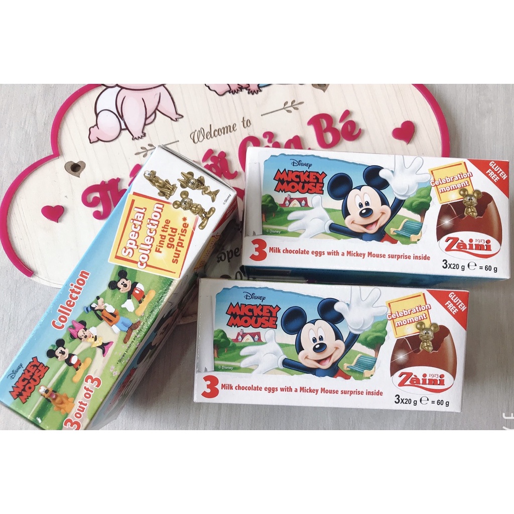 Hộp 3 trứng Socola // Mickey Mouse của hãng Disney Zaini Ý hộp 60g // Date:5/2025