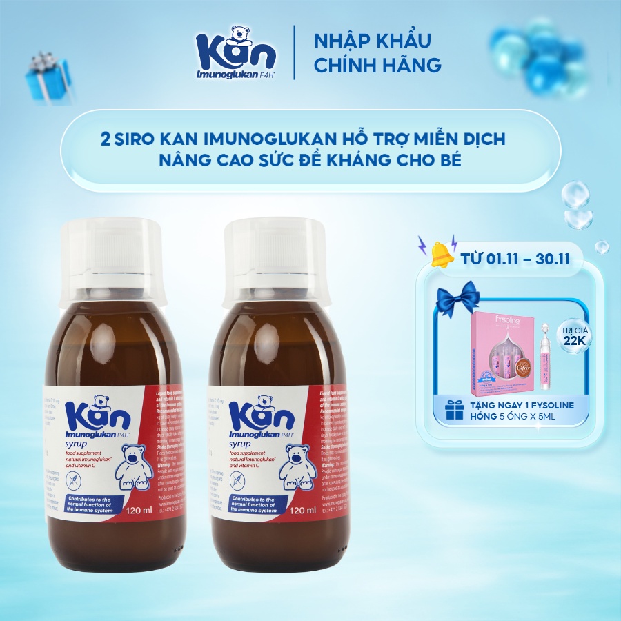 Combo 2 Siro Kan ImunoGlukan hỗ trợ miễn dịch nâng cao sức đề kháng cho bé - chai 120ml x 2