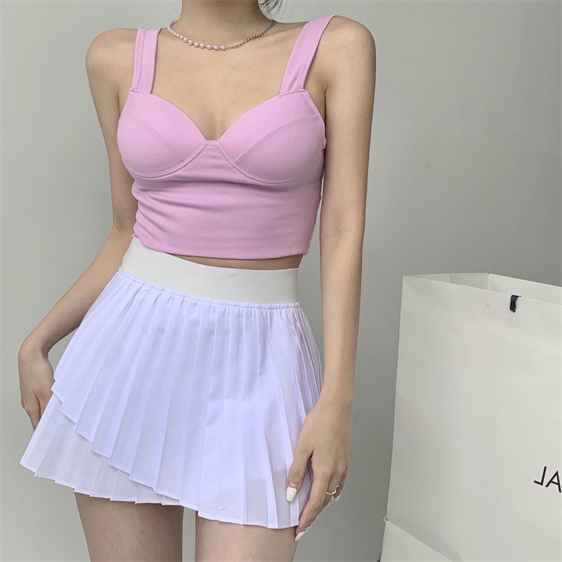 Áo hai dây SUXI cổ chữ V có mút đệm ngực màu sắc đơn giản cho nữ