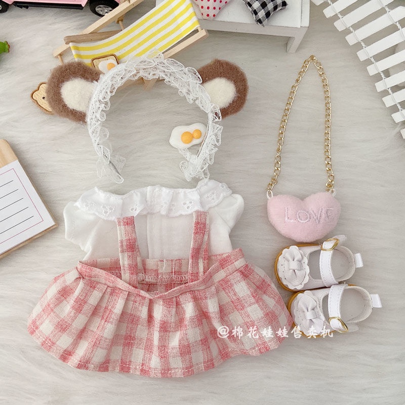 Đầm Hai Dây Vải Lanh Cotton Họa Tiết Sọc Caro 20cm 20cm Cho Búp Bê