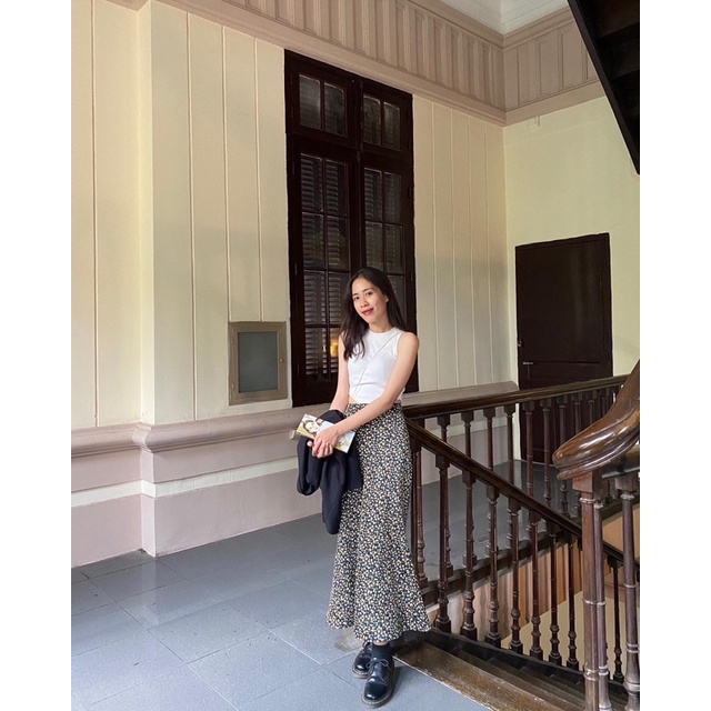 Chân váy dài nhung tăm hoa nhí - Calla Long Skirt