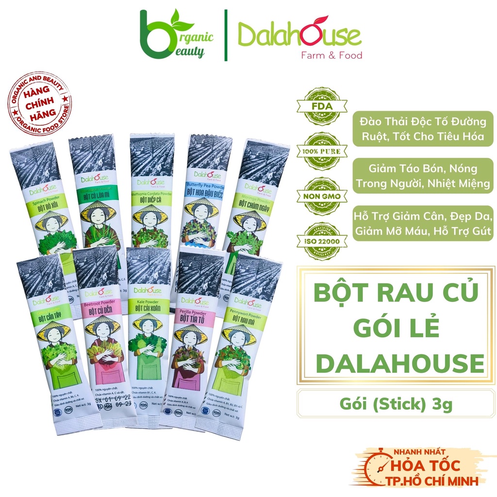 Gói Lẻ - Bột Rau Củ Organic Dalahouse - Bột Hữu Cơ Sấy Lạnh Nguyên Chất Dalahouse - Gói 3g