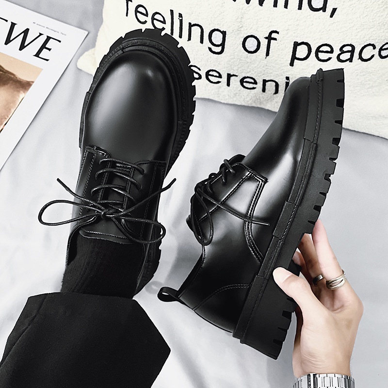 ✔️TẶNG QUÀ Giày nam bốt da cổ lửng buộc dây, giầy boot hàn quốc dr martens ulzzang thời trang đế tăng chiều cao | BigBuy360 - bigbuy360.vn