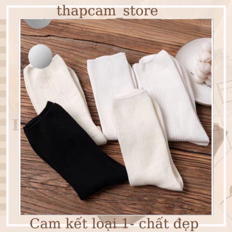 Tất trơn cao gân trắng đen nam nữ
