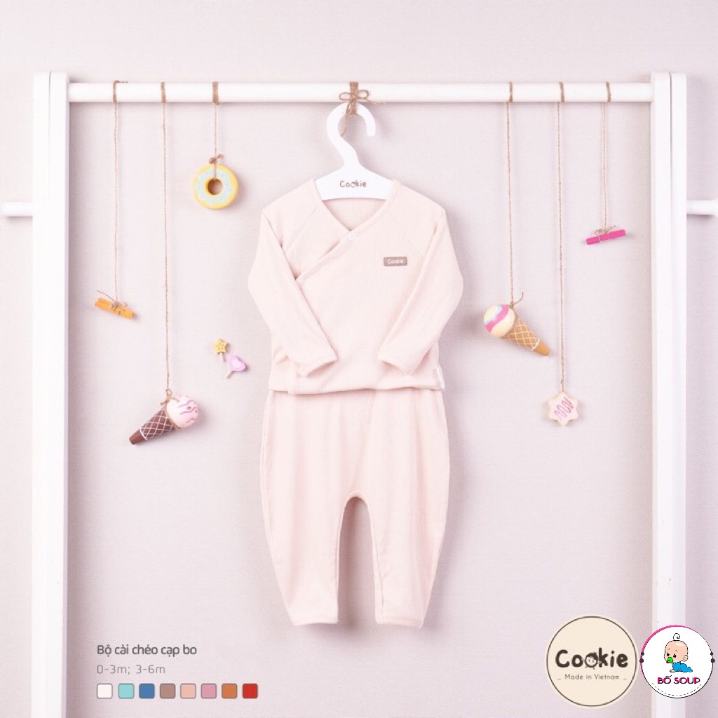 Bộ Sơ Sinh Dài Tay Cài Chéo Quần Cạp Bo Cookie