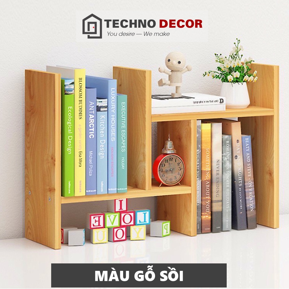 Kệ Sách Gỗ Để Bàn Mini Dễ Dàng Tháo Lắp Không Cần Khoan Đục Decor Phòng Khách Phòng Làm Việc TechnoDecor GS0010