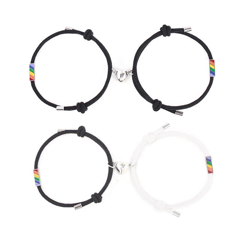 Vòng Tay Nam Châm Mặt Hình Trái Tim Màu Trắng Đen Bằng Thép Không Gỉ Cho Cặp Đôi JP5