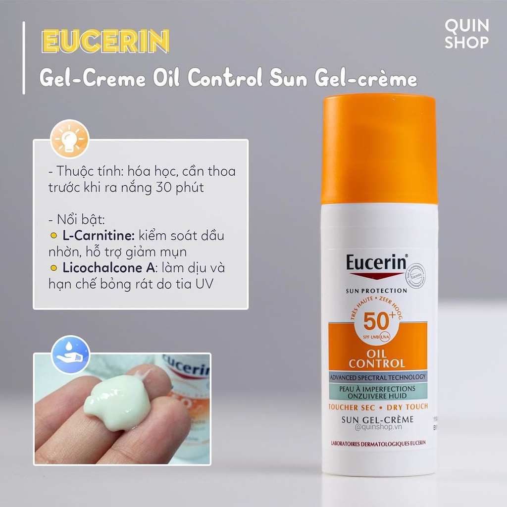 Kem Chống Nắng Phổ Rộng Kiềm Dầu, Giảm Mụn Eucerin Sun Gel-Creme Oil Control Dry Touch, Serum Double Whitening SPF 50+