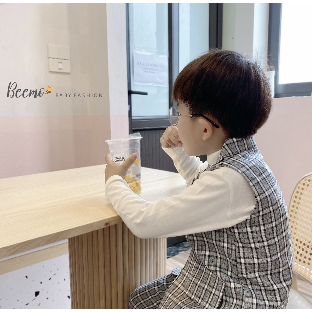 Bộ Vest gile kẻ caro 2 chi tiết BEEMO phong cách Hàn Quốc cho bé trai đi chơi Thu Đông Lễ Tết BE33
