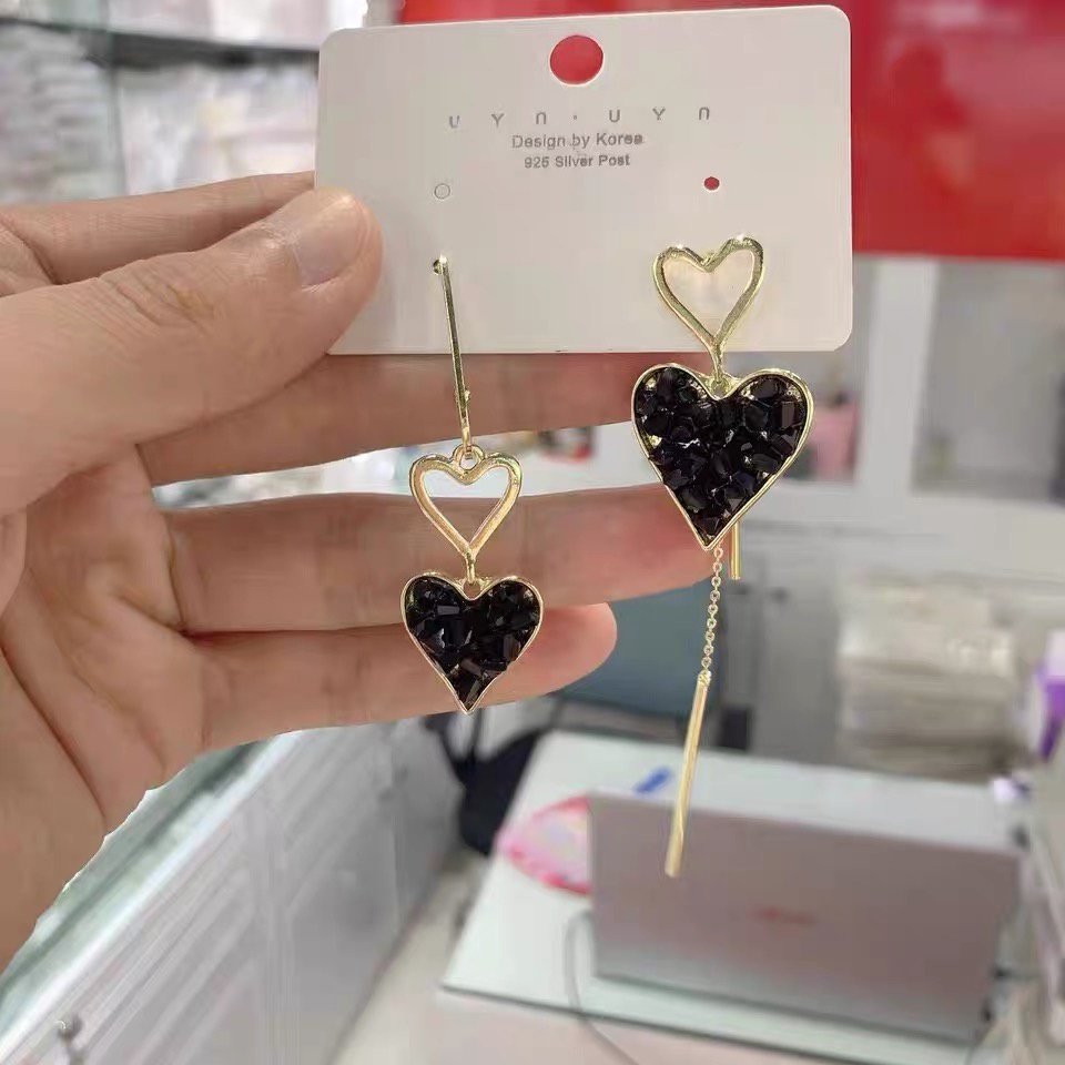 Bông Tai Mạ Bạc 925 Hình Trái Tim Đính Đá Zircon Phong Cách Hàn Quốc Sang Trọng Cho Nữ