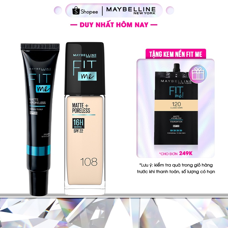 Kem nền kiềm dầu chống nắng Fit Me Mịn Lì 30ml + Kem lót ngăn xuống tông Fit Me Primer Maybelline New Yo