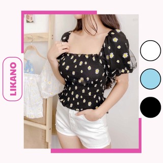 Áo croptop trễ vai hoa nhí 6 màu nhún eo LIKANO CRT32