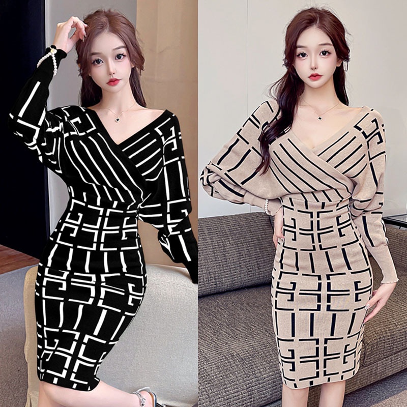 Đầm Dệt Kim Cổ Chữ V Phong Cách Thời Trang Pháp Dành Cho Nữ