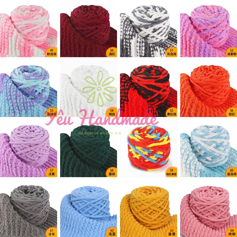 Len nhung đũa 100gram - Len CHUNKY BÔNG SỮA đan móc thú bông size to, thảm cho bé mềm mịn - Yeuhandmade