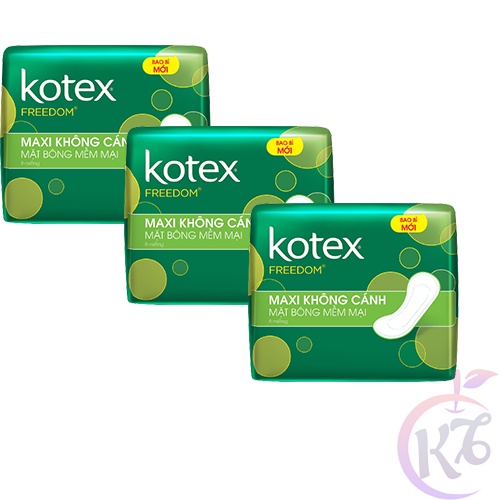 Combo 3 gói Kotex Freedom Maxi dày Không Cánh - 8 miếng - Băng vệ sinh không cánh lưới siêu thấm