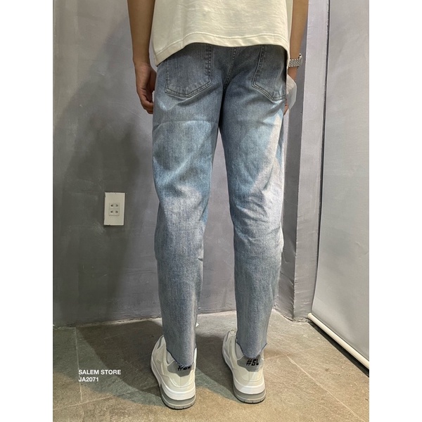 Quần Jeans Nam A2071 form Slimfit Xanh Lơ Đậm Trơn Basic Lai Cắt