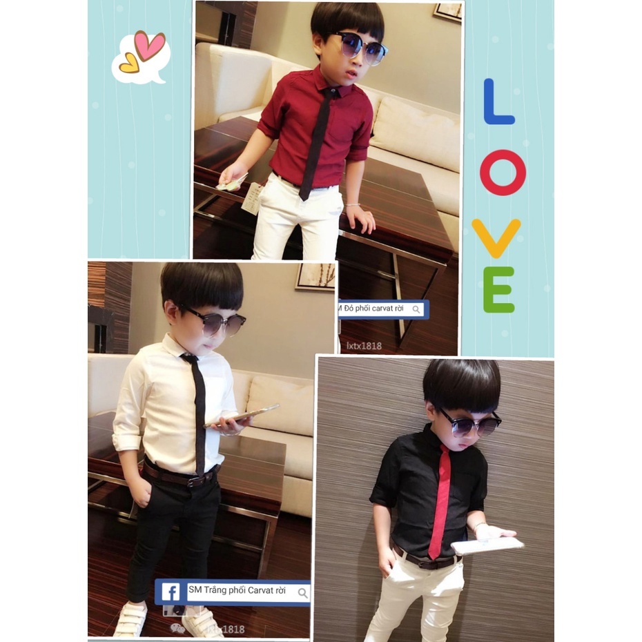 Áo sơ mi màu đỏ đô hàng thiết kế tặng kèm cà vạt đen size nhí size đại 12kg 52kg chuẩn soái ca vải đẹp phom đẹp