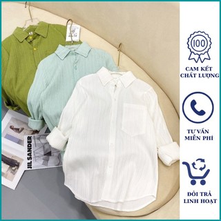 Áo sơ mi đũi nữ dài tay Sơ mi nữ form rộng basic ulzzang phong cách Hàn Quốc