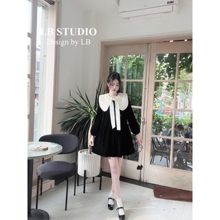Váy nhung babydoll phối cổ hoa gấm 23'September Clothes