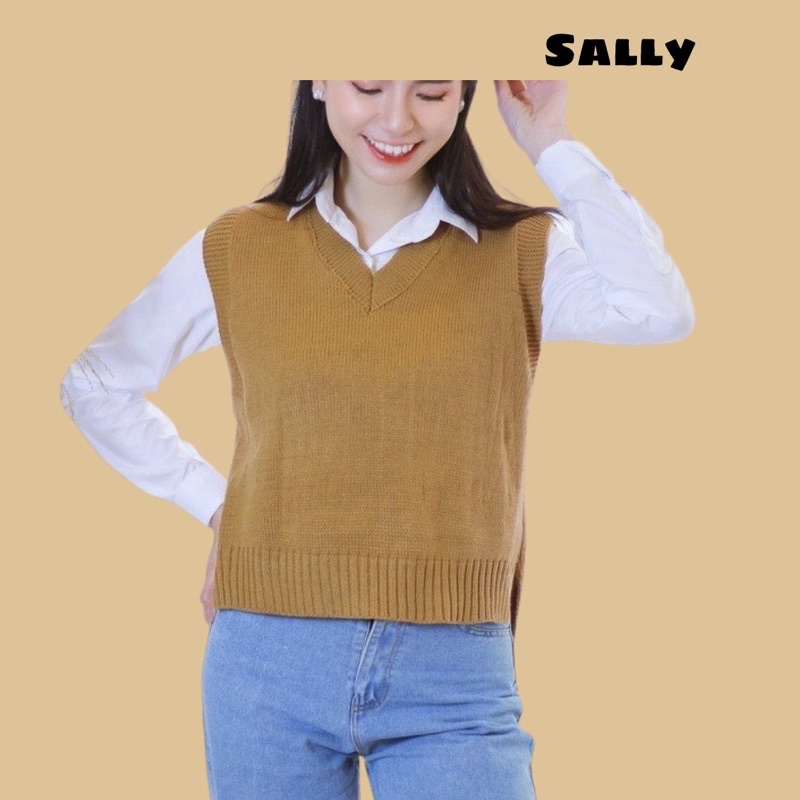 {93:S9}Áo gile len trơn nữ mỏng cổ tim chất đẹp