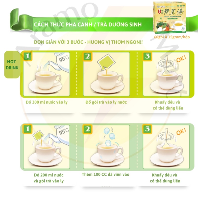 Canh dưỡng sinh Vegetable Drink King Kung  Đài Loan tăng sức đề kháng tốt cho sức khoẻ  30 & 60 gói /Hộp