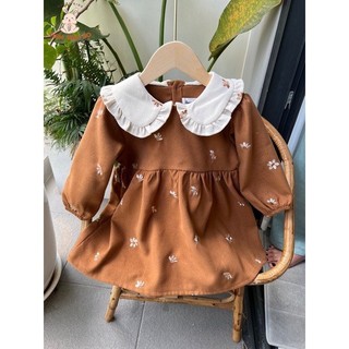 Váy Thu Đông Bé Gái Thêu Hoa Phong Cách Hàn Quốc 2 Màu Vintage